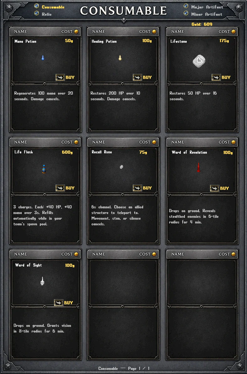 Defense of the Shards consumables shop
