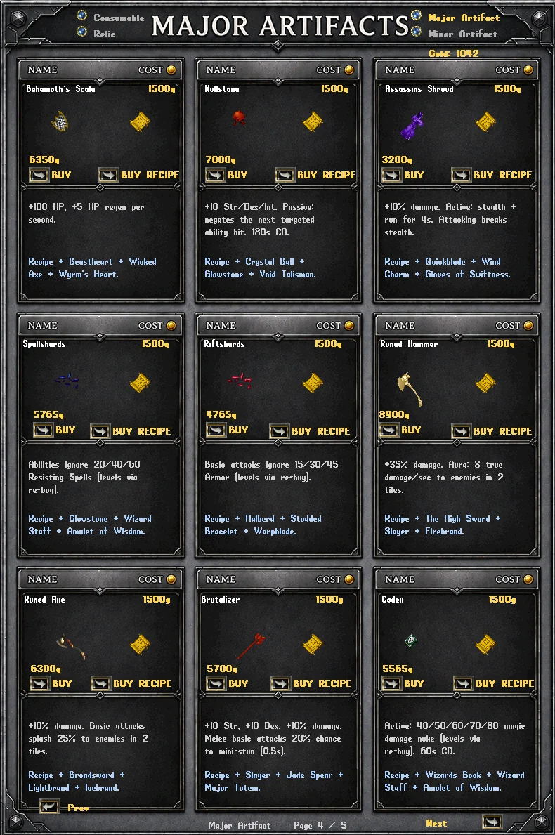 Major artifacts shop page four