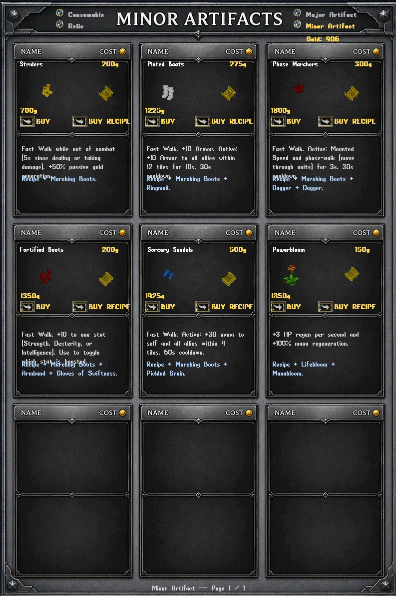 Minor artifacts shop