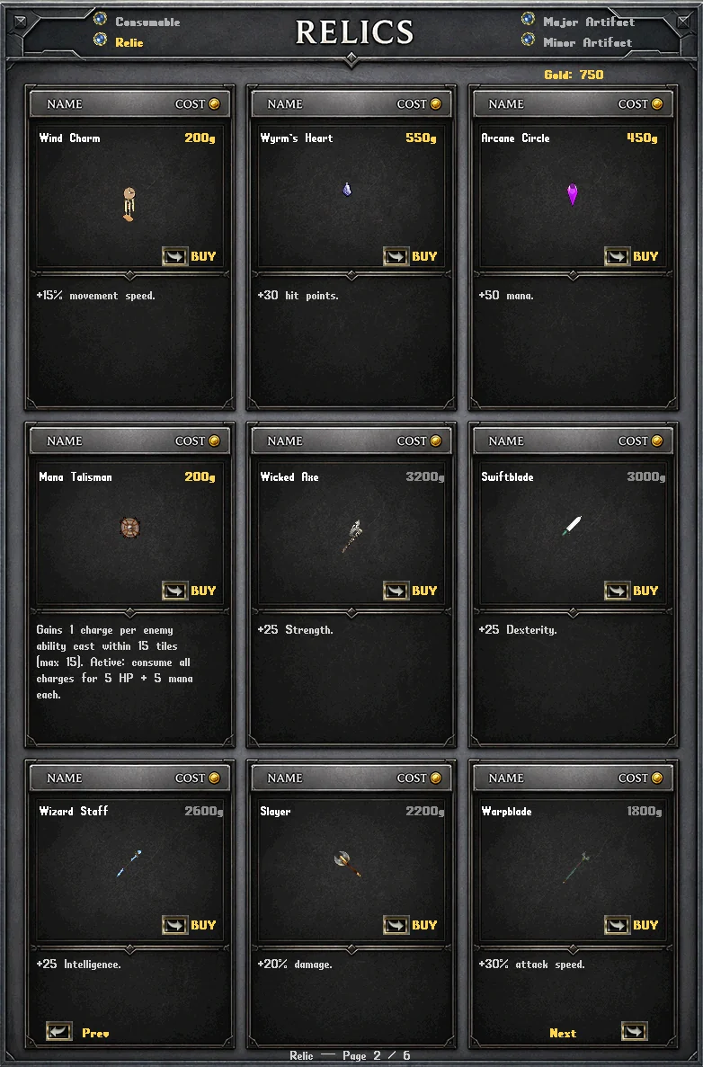 Relic shop page two