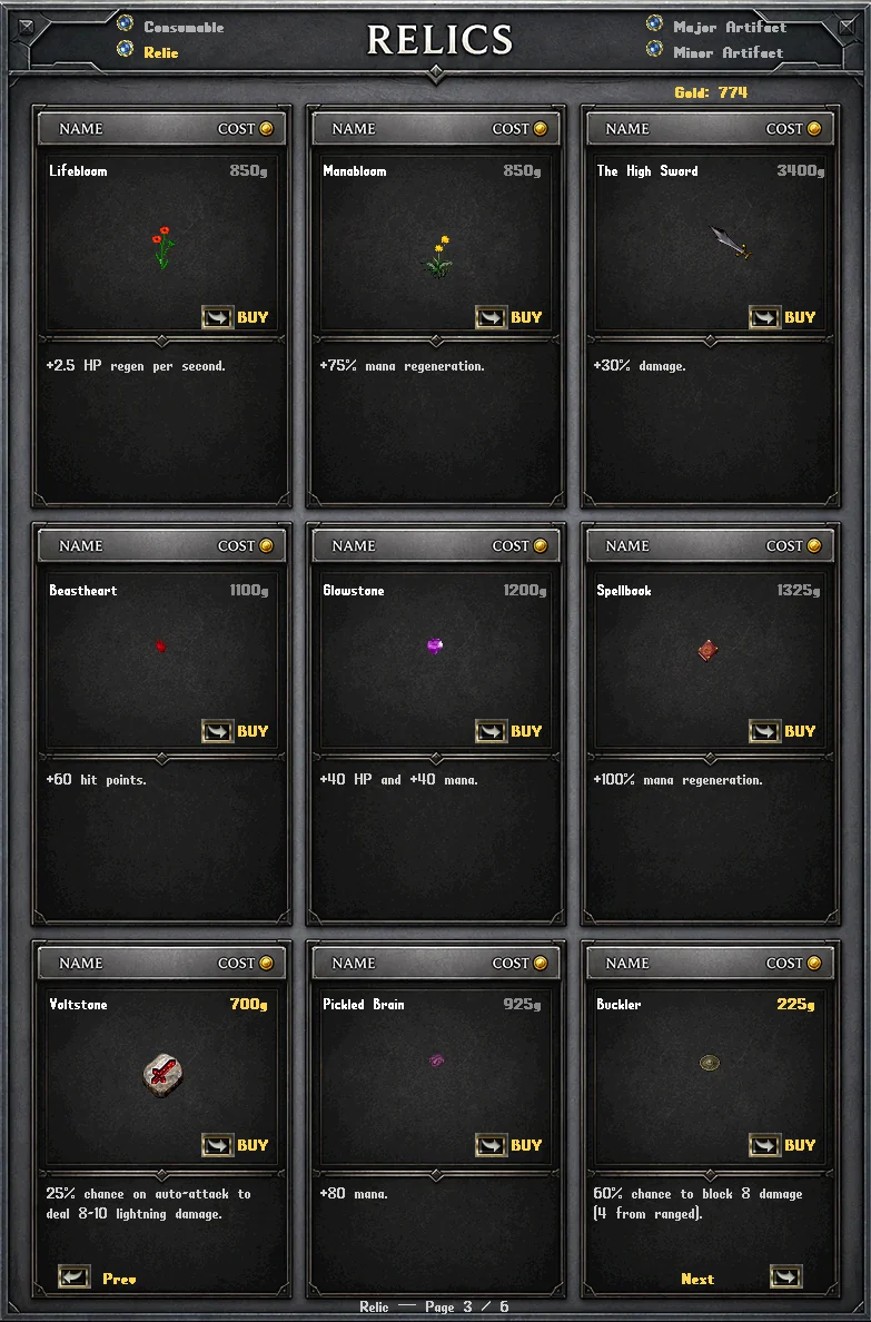 Relic shop page three