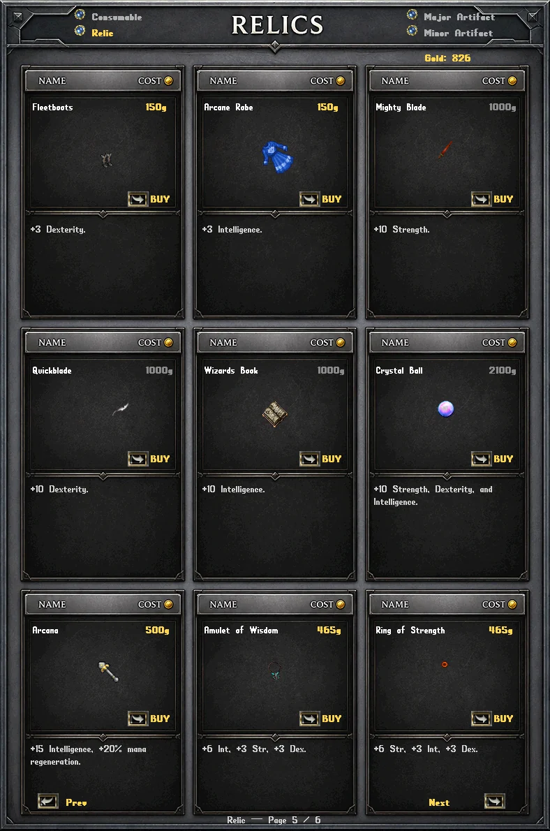 Relic shop page five